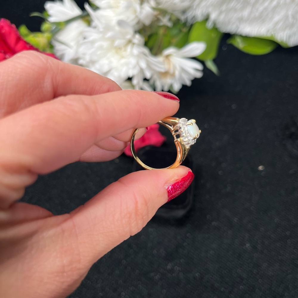Genuine 14 Karat Gold Opal and Diamond Ring - Picture 8 of 16